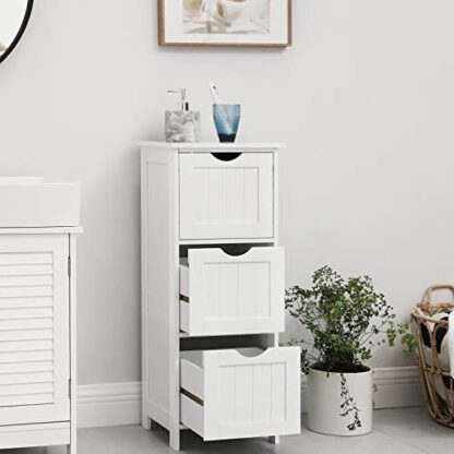 White Bathroom Cabinet Floor Cabinet, Free-Standing Storage Cabinet with 3 Drawers - Image 5