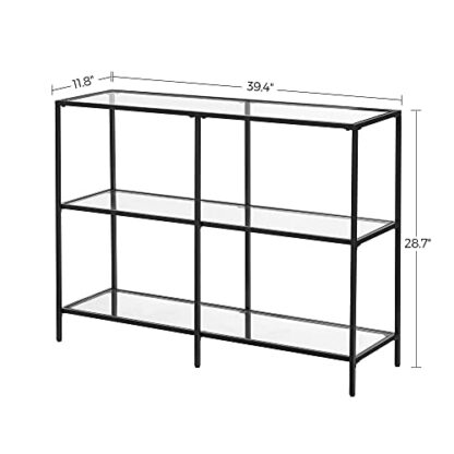 Black 39.4” Console Sofa Table with 3 Shelves, Steel Frame, Tempered Glass Shelf, Modern Style, for Entryway Living Room Bedroom - Image 2