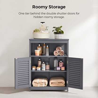 Gray Bathroom Storage Floor Cabinet, Free Standing with Double Shutter Doors and Adjustable Shelf - Image 8