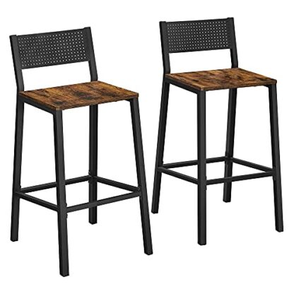 Set of 2 Rustic Brown + Black Bar Stools, Bar Chairs,Tall Bar Stools with Backrest,Industrial in Party Room - Image 10