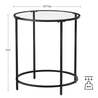 Black Round Side Table, Glass End Table with Metal Frame, Small Coffee Accent Table, Bedside Table, Modern Style, for Living Room, Balcony, Bedroom - Image 3