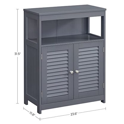 Gray Bathroom Storage Floor Cabinet, Free Standing with Double Shutter Doors and Adjustable Shelf - Image 5