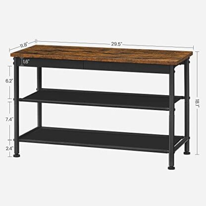 Rustic Brown + Black Shoe Bench, Shoe Rack Bench for Entryway, with 2 Fabric Storage Shelves - Image 3