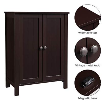 Brown Bathroom Floor Storage Cabinet with Double Door Adjustable Shelf - Image 3