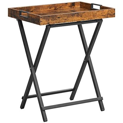 Rustic Brown + Black TV Tray Table, Side Table with Removable Serving Tray - Image 8