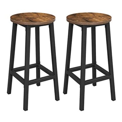 Rustic Brown + Black Bar Stools, Set of 2 Bar Chairs, Steel Frame, 25.6 Inch Tall - Image 6