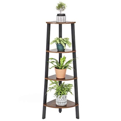 Rustic Brown Corner Shelf, 4-Tier Industrial Ladder Bookcase, Storage Rack - Image 2