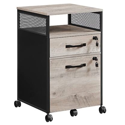 Greige + Black File Cabinet with Lock, Filing Cabinet with 2 Storage Drawers - Image 9