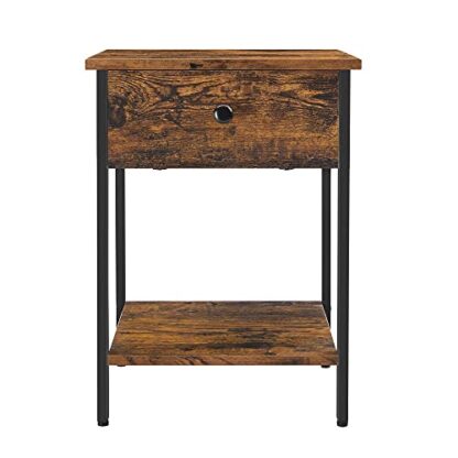 Rustic Brown and Black Nightstand, End Table, Side Table with Drawer and Shelf, Bedroom, Easy Assembly, Steel, Industrial Design - Image 2