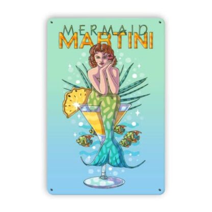 8x12 inch Mermaid Tin Sign Wall Decor - Mermaid Martini