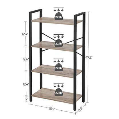 Greige and Black Bookshelf, 4-Tier Shelving Unit, Bookcase, Book Shelf, 11.8 x 25.9 x 47.2 Inches, for Home Office, Living Room - Image 2