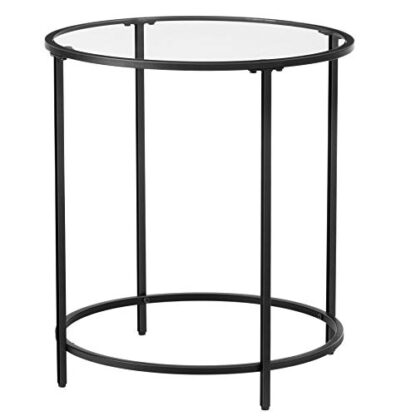 Black Round Side Table, Glass End Table with Metal Frame, Small Coffee Accent Table, Bedside Table, Modern Style, for Living Room, Balcony, Bedroom - Image 9