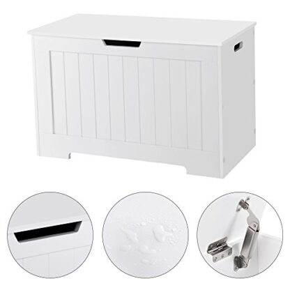 White Lift-Top Storage Chest, Entryway Bench with 2 Safety Hinges, Wooden Box - Image 3