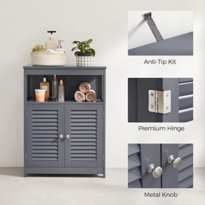 Gray Bathroom Storage Floor Cabinet, Free Standing with Double Shutter Doors and Adjustable Shelf - Image 4