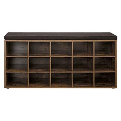 Rustic Brown + Brown Shoe Bench with Cushion, Storage Bench with 15 Compartments, Shoe Rack Bench, Shoe Shelf, Storage Cabinet, for Entryway - Image 7