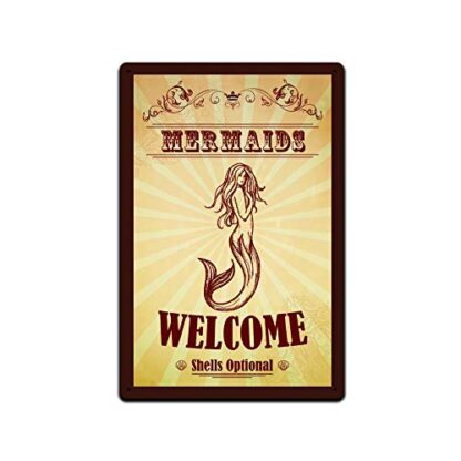 8x12 inch Tin Signs Swimming Pool Decor - Mermaids Welcome Shells Optional