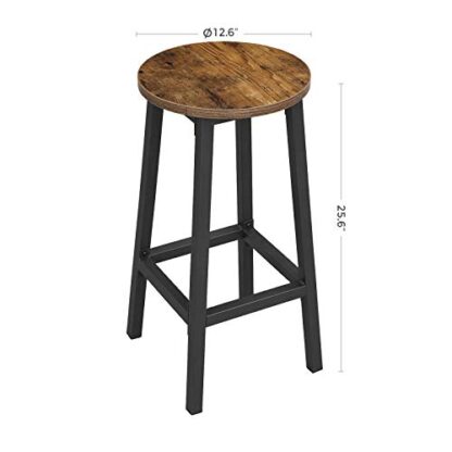 Rustic Brown + Black Bar Stools, Set of 2 Bar Chairs, Steel Frame, 25.6 Inch Tall - Image 2