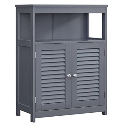 Gray Bathroom Storage Floor Cabinet, Free Standing with Double Shutter Doors and Adjustable Shelf - Image 9