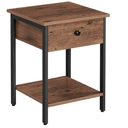 Hazelnut Brown + Black Nightstand, End Table, Side Table with Drawer and Shelf, Bedroom, Easy Assembly, Steel, Industrial Design - Image 8