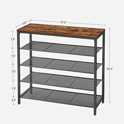 Rustic Brown + Black Shoe Rack, Shoe Organizer for Closet with 4 Mesh Shelves - Image 4