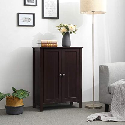 Brown Bathroom Floor Storage Cabinet with Double Door Adjustable Shelf - Image 5