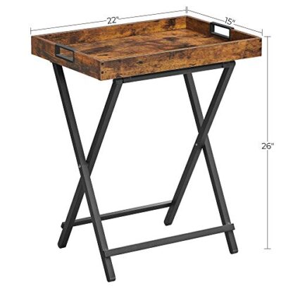 Rustic Brown + Black TV Tray Table, Side Table with Removable Serving Tray - Image 2