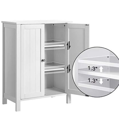 White Bathroom Floor Storage Cabinet with Double Door Adjustable Shelf, 23.6 x 11.8 x 31.5 Inches - Image 3