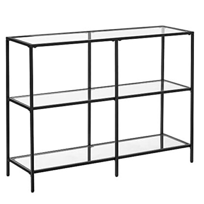 Black 39.4” Console Sofa Table with 3 Shelves, Steel Frame, Tempered Glass Shelf, Modern Style, for Entryway Living Room Bedroom - Image 10