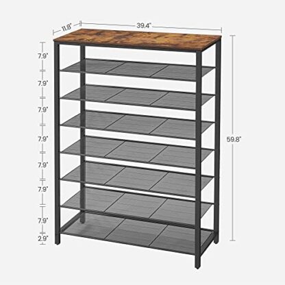 8-Tier Rustic Brown + Black Shoe Rack, Shoe Organizer for Closet, 32-40 Pairs of Shoes - Image 2