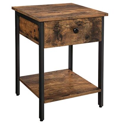 Rustic Brown and Black Nightstand, End Table, Side Table with Drawer and Shelf, Bedroom, Easy Assembly, Steel, Industrial Design - Image 10