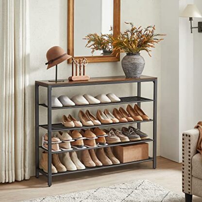 Rustic Brown + Black Shoe Rack, Shoe Organizer for Closet with 4 Mesh Shelves - Image 8