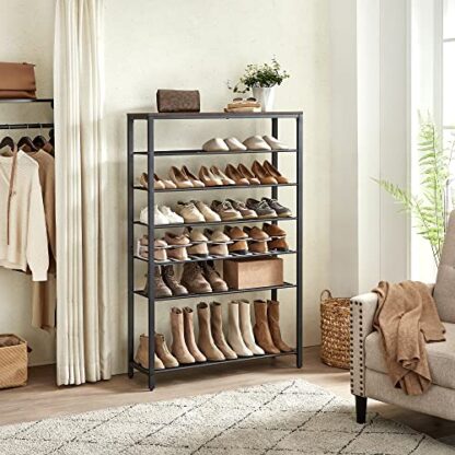 8-Tier Rustic Brown + Black Shoe Rack, Shoe Organizer for Closet, 32-40 Pairs of Shoes - Image 6