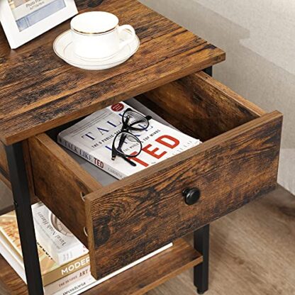 Rustic Brown and Black Nightstand, End Table, Side Table with Drawer and Shelf, Bedroom, Easy Assembly, Steel, Industrial Design - Image 3