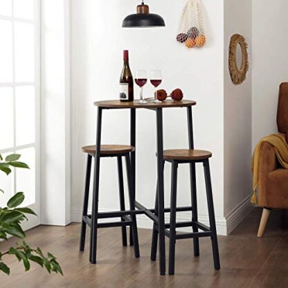 Rustic Brown + Black Bar Stools, Set of 2 Bar Chairs, Steel Frame, 25.6 Inch Tall - Image 4