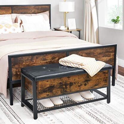 Rustic Brown + Black Storage Bench, Shoe Bench, Bed End Stool with Padded Seat and Metal Shelf - Image 6