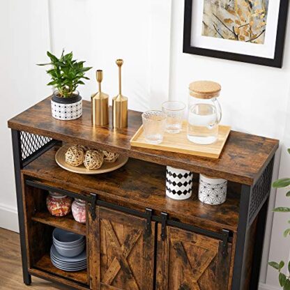 Rustic Brown + Black Storage Cabinet, Buffet Cabinet, Sideboard with Adjustable Shelf - Image 3