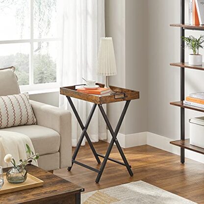 Rustic Brown + Black TV Tray Table, Side Table with Removable Serving Tray - Image 7