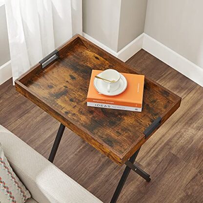 Rustic Brown + Black TV Tray Table, Side Table with Removable Serving Tray - Image 4