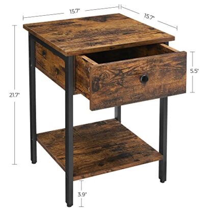 Rustic Brown and Black Nightstand, End Table, Side Table with Drawer and Shelf, Bedroom, Easy Assembly, Steel, Industrial Design - Image 7