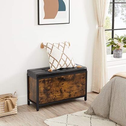 Rustic Brown + Black Shoe Bench, Padded Shoe Storage Bench - Image 7