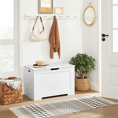 White Lift-Top Storage Chest, Entryway Bench with 2 Safety Hinges, Wooden Box - Image 7