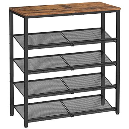 Rustic Brown + Black Shoe Rack, 5-Tier Shoe Rack Organizer - Image 8