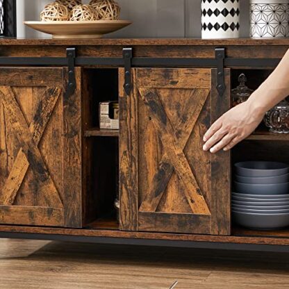 Rustic Brown + Black Storage Cabinet, Buffet Cabinet, Sideboard with Adjustable Shelf - Image 7