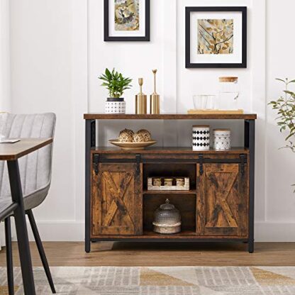 Rustic Brown + Black Storage Cabinet, Buffet Cabinet, Sideboard with Adjustable Shelf - Image 9