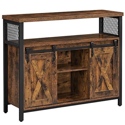 Rustic Brown + Black Storage Cabinet, Buffet Cabinet, Sideboard with Adjustable Shelf - Image 10