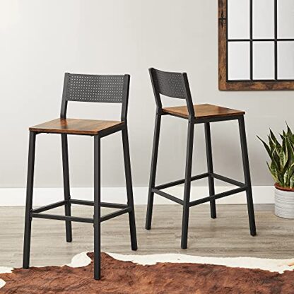 Set of 2 Rustic Brown + Black Bar Stools, Bar Chairs,Tall Bar Stools with Backrest,Industrial in Party Room - Image 5