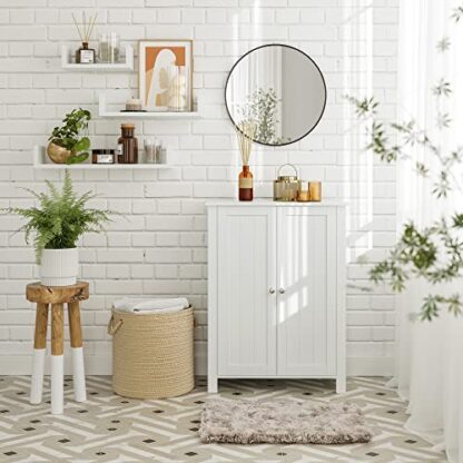 White Bathroom Floor Storage Cabinet with Double Door Adjustable Shelf, 23.6 x 11.8 x 31.5 Inches - Image 4