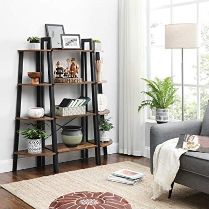 Rustic Brown Corner Shelf, 4-Tier Industrial Ladder Bookcase, Storage Rack - Image 7