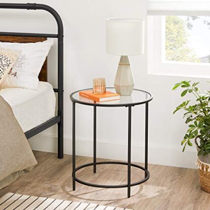 Black Round Side Table, Glass End Table with Metal Frame, Small Coffee Accent Table, Bedside Table, Modern Style, for Living Room, Balcony, Bedroom - Image 6