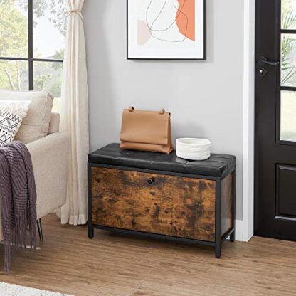 Rustic Brown + Black Shoe Bench, Padded Shoe Storage Bench - Image 8